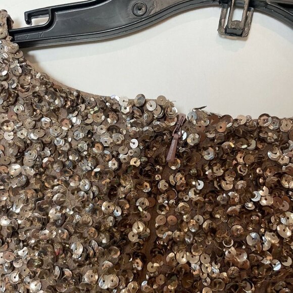 Parker All Over Sequins V-Neck Silk Mini Dress Gold Metallic M Cap Sleeve Y2k - Picture 3 of 10